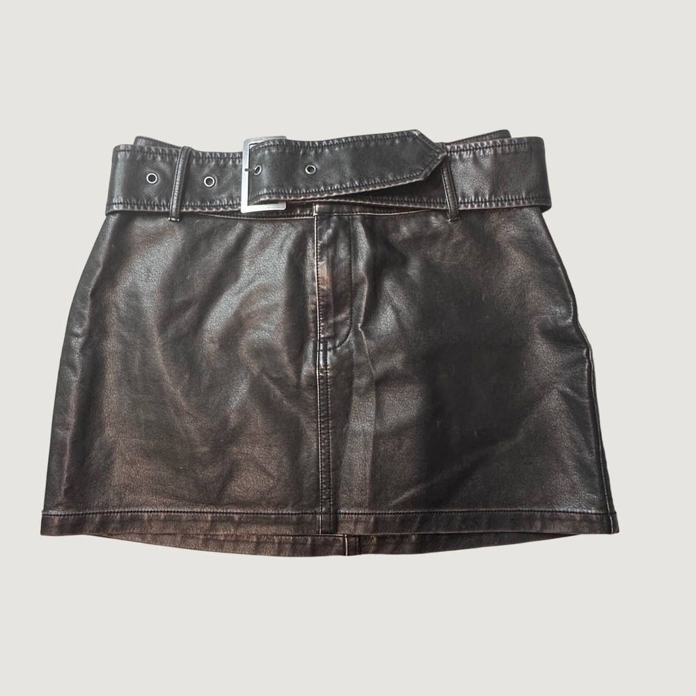 Ci Sono Skirt Womens Medium PUSK120 Brown Belted Faux Leather Mini Skirt